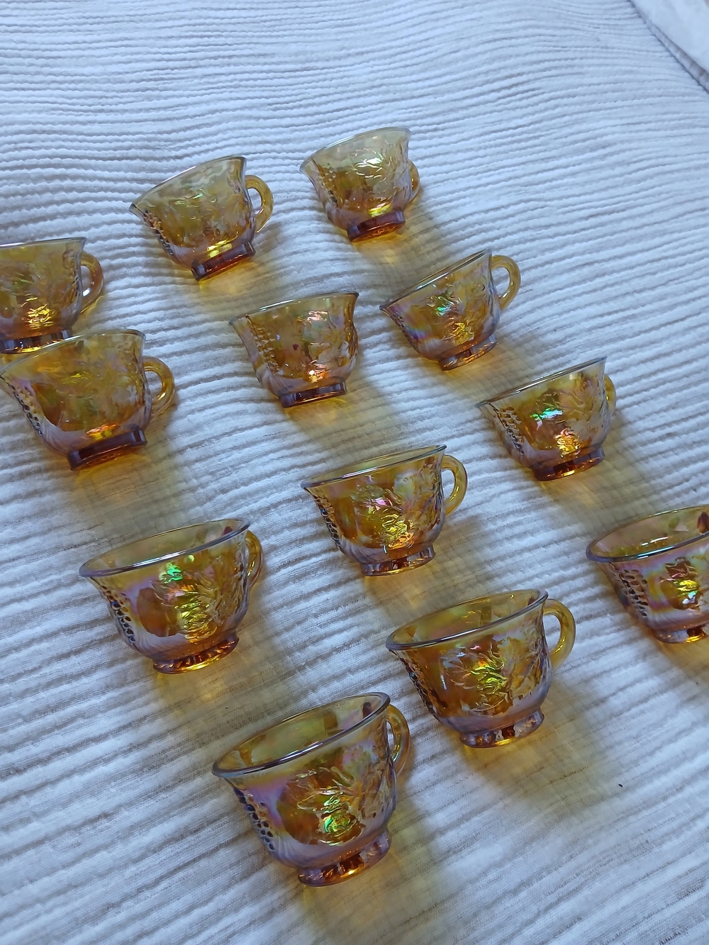 Iridescent Marigold Glass Punch Cups/ Indiana Glass